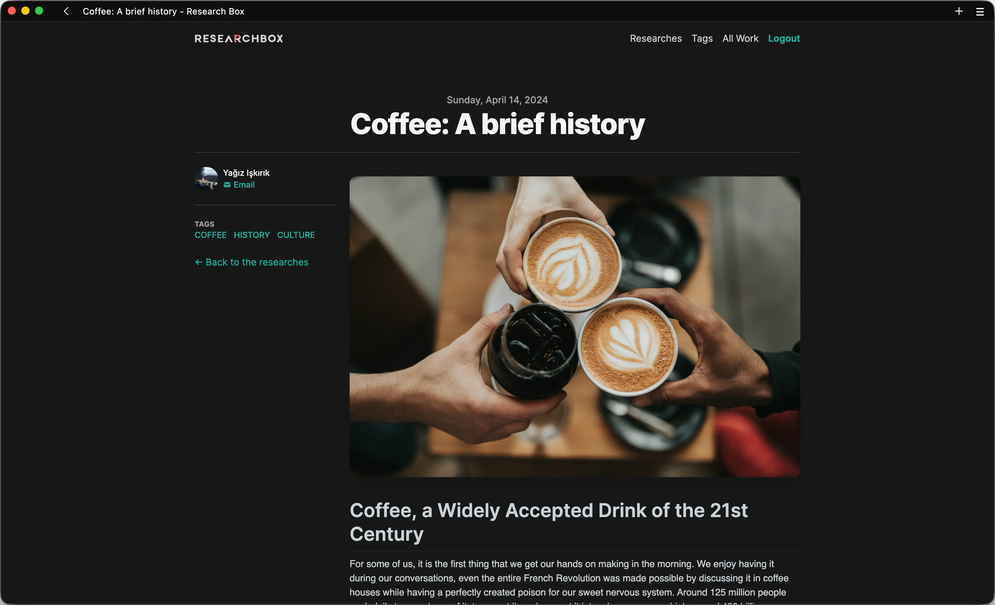 Example article in the ResearchBox
